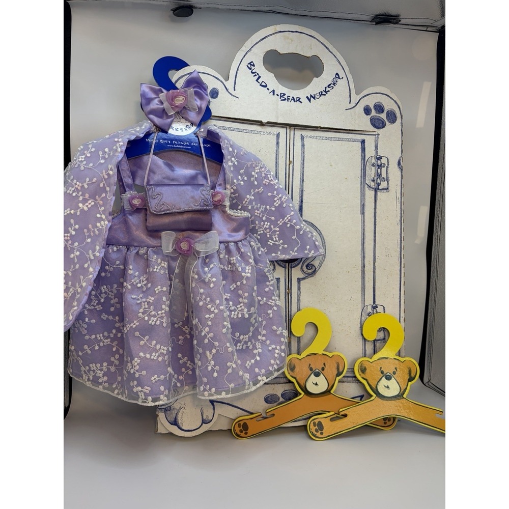 Build-A-Bear Lavender Satin Purple Tulle Party Dress/ Wrap/Bow/Purse/Wardrobe